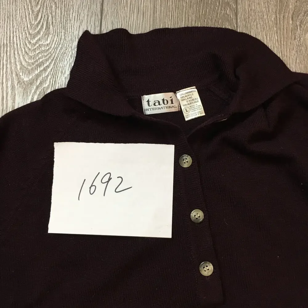 Vintage Tabi International Lambswool blend Brown Men sweater Button Up 1/4 Large